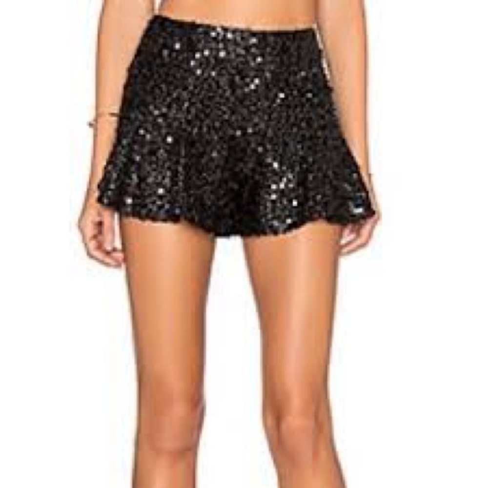 069 NWT J by J.O.A. Sequin Flared Shorts in Black, Medium - Picture 1 of 6